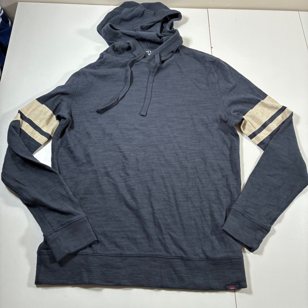 NEW Faherty Sunwashed Slub Knit Hoodie Medium Blue Striped Sleeve Organic